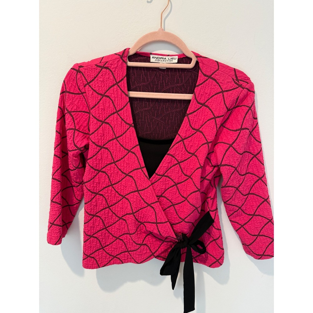 Vintage 90s Andria Lieu Pink Geometric Textured Wrap Top